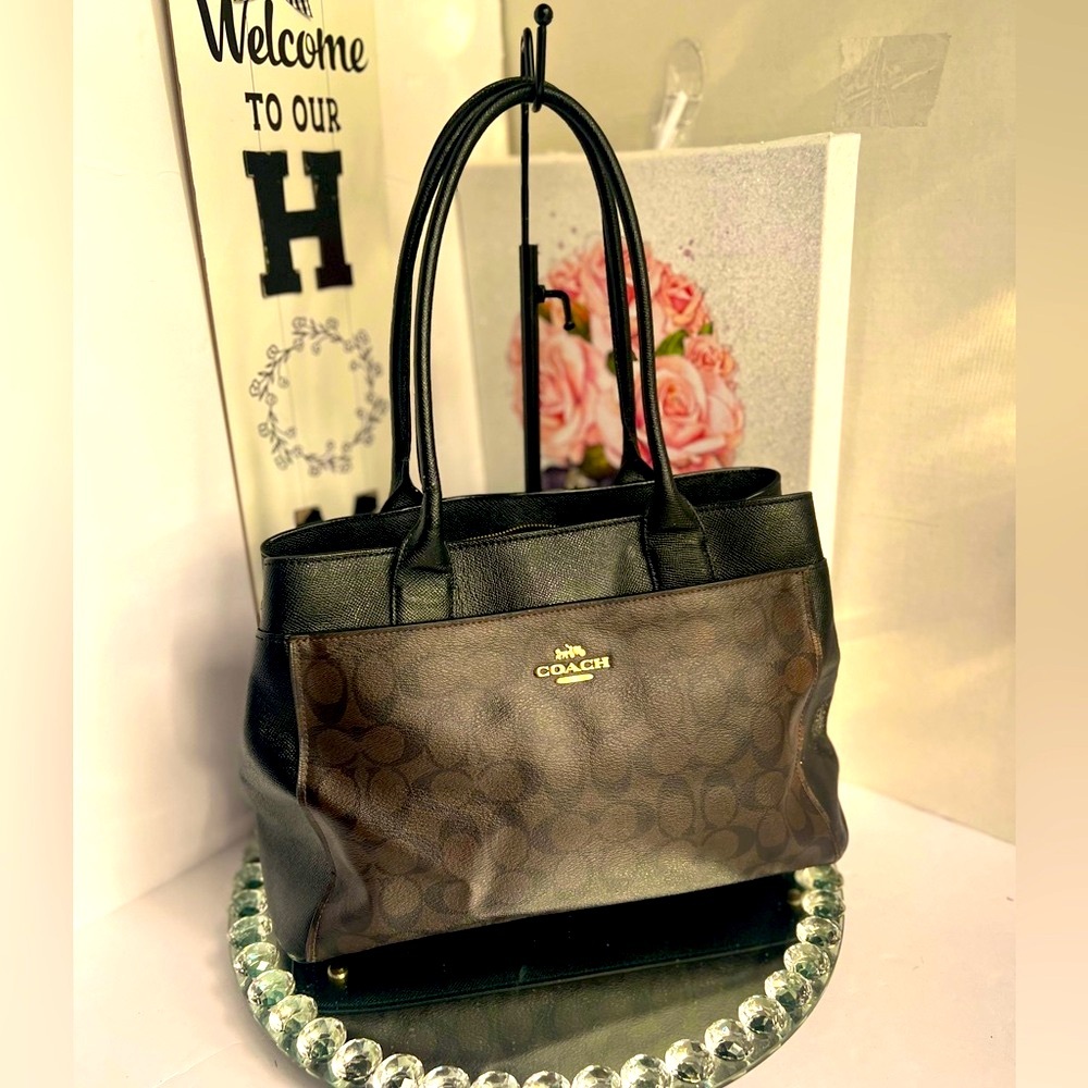Coach Casey Tote Crossgrain  Black and Brown Signature Tote